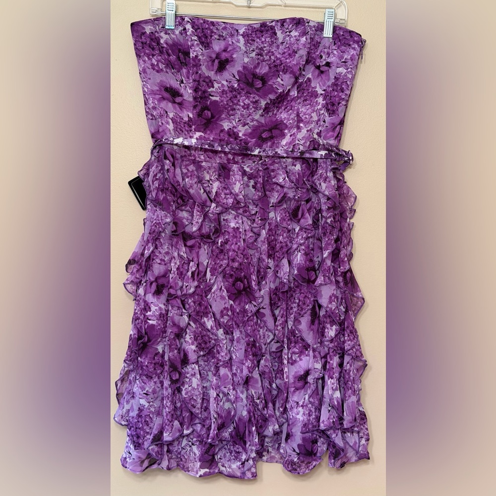 WHBM Purple Strapless Floral Ruffle Tiered Dress Sz 10